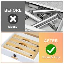Cling Film Storage Box With Slide Cutter Reusable Parchment Paper Dispenser Multifunctional Kitchen Organizer Household Food Wrap Cutting Storage Tool - Brown - View 3