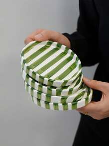 1件/2件/4件绿色条纹陶瓷盘，简约欧式竖条纹陶瓷甜点盘，小吃盘，适用于家居、派对、礼品、女士珠宝托盘