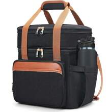 Double Layer Insulated Lunch Bag, Suitable For Lunch Boxes At Work, School, Picnic Beaches, Men's And Women's Lunch Bags, Foldable And Reusable Portable Lunch Box With Side Pockets, One Shoulder Hand-Held Lunch Bag Insulated Lunch Bag, Non Food Contact