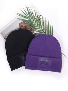 Street 2pcs Butterfly Print Beanie - Black and White - View 10