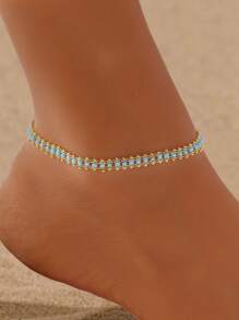 Bracelet de cheville à la mode bohème en perles de turquoise bleue en alliage de cuivre, chaîne pour les pieds, convient pour le port quotidien des femmes, vacances à la plage, fête, cadeau de vacances pour les filles