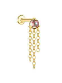 1Pc Dainty Rainbow Stone 925 Sterling Silver Earring For Women Flat Back Earring Minimalist Jewelry Helix Cartilage Gift For Her Wedding Party Fine Jewelry