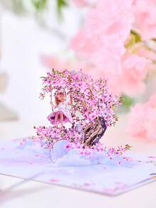 Opjoys 1 张樱花贺卡，浪漫生日贺卡，适合生日、婚礼礼物（包括 1 个信封 + 1 张手写卡片 + 1 张 3D 贺卡），圣诞节