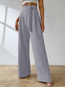 A&DD MODA, REF: AS1248 Wide Leg Pants With Elastic Waistband, Elegant And Sophisticated, Bell-Bottom Modeling, High Waist, Tailored, Casual And Formal Look, Comfortable And Stylish, Light And Comfortable Fabric, Ideal For Casual And Glamorous Occasions. ✨ - 淺灰色 - 查看 4