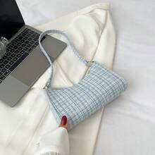 Minimalist Solid Color Glossy Elegant Shoulder Bag - Blue - View 2