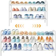 Zapatero Para Armario, Organizador De Zapatos De 3 Niveles, Estante De Metal De 28 Pulgadas Que Se Puede Ampliar A 42 Pulgadas, Para Armario, Entrada, Dormitorio, Garaje, Ajustable A 18 Pares - Cadet Blue - View 1