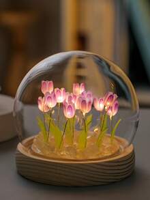 DIY Tulip Glass Ball Tulip Night Light, Battery-Powered, 20 Tulips Handmade DIY, Beautiful Tulip Flower Design, Suitable For Bedroom Desk Decoration, Office Desk Decoration, Romantic Atmosphere Light, Perfect Valentine's Day Gift, Mother's Day Gift, Birthday Gift, Handmade DIY Gift - Glass Ball - View 15