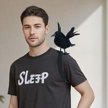 Halloween Black Crow Statue Realistic Feather Crow Shoulder Prop Halloween Party Decoration, Crow Costume Accessories - Black - View 2