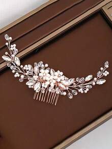 1 peça de aplique de cabelo chique e romântico de cristal, diamante e pérola, adequado para festas femininas, casamentos e trajes regulares