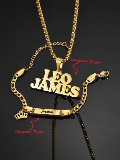 1 set Collar y pulsera personalizados con corazón simple y nombre en inglés para niños y niñas, set personalizado chapado en oro de 18k de acero inoxidable, regalos personalizados para un regalo delicado para niñas y niños, regalo del Día de la Madre, collar con nombre, regalos personalizados, moda de vuelta al colegio