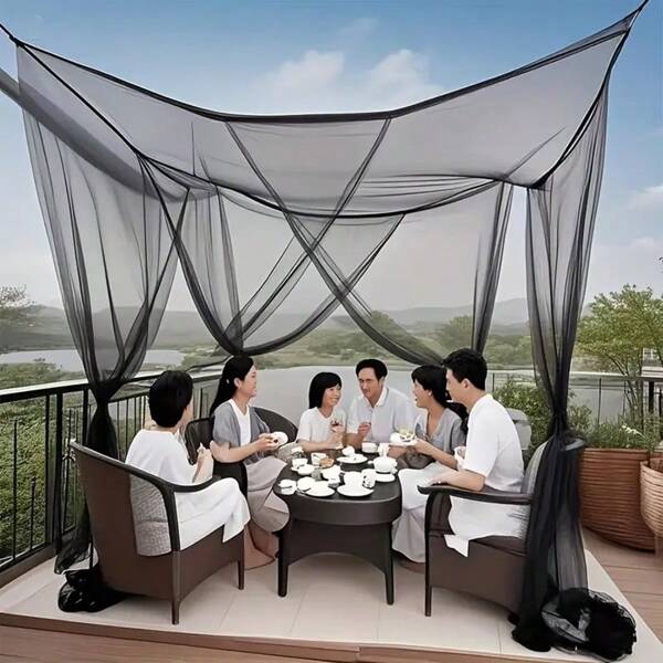 Extra-Large Outdoor Camping Mosquito Net - 15-Mesh Fine Mesh, Black Square Bedspread, Suitable For Bunk Beds, Camping And Courtyards, Easy To Install, Multiple Sizes Available, Double-Layer Bedspread, Durable Fabric