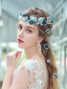 Künstliche Blumenkopf-Kombination aus blauen Blumen, gemischte Seidenblumen wie Dahlie, Rose, Chrysantheme mit Stiel, verwendet für DIY Hochzeitsstrauß, Babyparty, Blumenarrangement, Tischdekoration, Heimdekoration