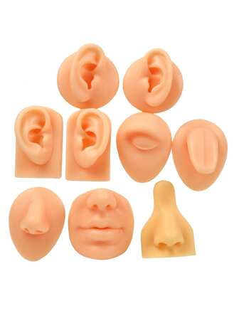 Tattoo Silicone Model Tattoo Puncture Practice Simulation Human Body Part Display Piercing Jewelry,Silicone Ear Model,Nose And Mouth Model, Left And Right Soft Flexible Model Fake Ear Piercing Practice, Silicone Body Parts