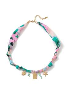 1pc Beach Vacation Leisure Style Colorful Ribbon Marine Life Tropical Flowers Palm Tree Shell Star Pendant Women's Necklace, Electroplated 18K Gold Waterproof And Sweat Proof, Suitable For Daily Wear And Use, Women's Jewelry, Women's Accessories, Suitable For Giving To Wives, Mothers, Girlfriends