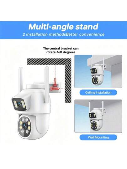 2.4G/5GHz Dual Lens Security Camera, 360° Rotating Tilting WiFi Surveillance Night Vision, Automatic Tracking, Two Way Audio, Outdoor Home Monitoring System, USB Power Supply, Motion Detection, Wireless, Security, Anti Social Attacks, Camera view 6
