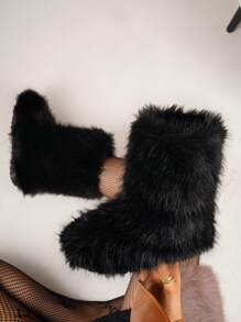 Damen Schneestiefel in einfarbig 2025 Neu Herbst/Winter rutschfest Schlüpfen Pelzig Kunstfuchs Thermofutter Dick Warm Modisch Schlicht Sexy Schlank Plüsch Damenschuhe, Große Größen