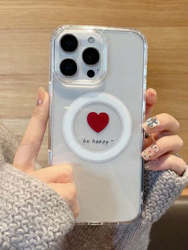 1pc Minimalist Red Heart Letter Pattern Magnetic Phone Case, Compatible With Apple Phones Xs/Xs Max/Xr/11/12 Series/13 Series/14 Series/15 Series/16 Series/7/8 Plus Waterproof Shockproof Anti-Fall Scratch Resistant