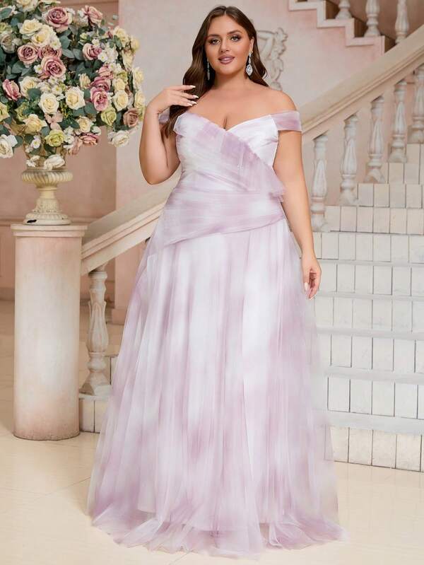 Women Plus Size Elegant Fashion Tie-Dye Patchwork Elegant Sexy Formal Party Asymmetrical Zipper Criss-Cross Formal Event Wedding Graduation Homecoming Dress, Summer Autumn Spring