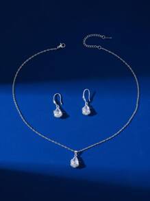 3 Stück/Set elegantes, zierliches Wassertropfen Anhänger Halskette und Ohrringe Schmuckset, geeignet für den täglichen Gebrauch, Urlaub, Geschenk für Familie und Freunde