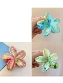 3 件 8 厘米/3.15 英寸粉色、白色、蓝色花朵形塑料发夹，优雅、百搭，适合女性，夏季必备，适合浓密头发，学校用品，大学 - 彩色 - 查看 15