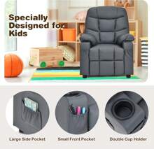 Kids Recliner Chair With Cup Holder, Adjustable Lounge Chair W/Footrest & Side Pockets For Children Boys Girls Room, Ergonomic Toddler Furniture Sofa, Kids Recliner (Grey)
