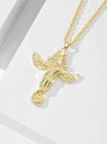 1 pièce Nouveau collier pendentif 2025 en cuivre hypoallergénique avec pierre en zircone, ailes d'ange et croix de Jésus. Convient comme cadeau pour la mère, la Saint-Valentin, les couples, les amis, les membres de l'église, la communion, le port quotidien et les fêtes, la prière