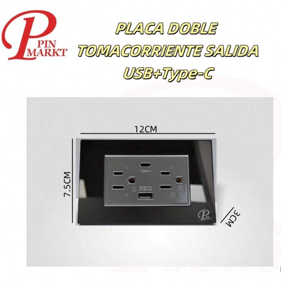 placa Contacto Dúplex,Apagadores Sencillos,Doble Apagador,apagador con Contacto - 030682 - Ver 1