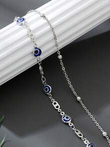 1 件时尚恶魔之眼魅力多层链条手链，适合男士，个性化日常佩戴生日礼物（第一层珠子数量随机，不含礼盒） - 銀色 - 查看 4