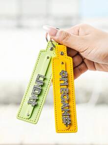 Custom Rhinestone Name Keychain, Personalized Leather Car Accessory, Letter Keychain, Backpack Charm - Multicolor - View 7