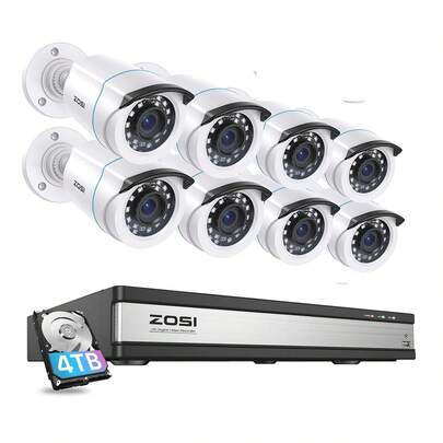  ZOSI 16CH Security Camera System With 8pcs 1920TVL 1080p Surveillance Cameras Indoor Outdoor, AI Human Vehicle Detection,16 Channel DVR With 4TB Hard Drive,Night Vision,White