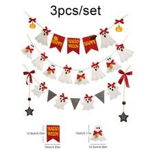 Vintage Cute Red Bow & White Bell Ghost Halloween Party Decorative Banner, Wall Hanging Pennant