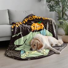 Sanrio 1 Stück Halloween Pudding Hund Anime Decke - gestrickte Polyester Plüsch, moderne digitale Bedruckung, Cartoon-Thema, komfortable Heimdekoration Bettwäsche für alle Jahreszeiten, maschinenwaschbar