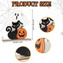 1 件 2D 平面万圣节装饰 - 木制鬼魂和黑色桌标，南瓜和猫主题，万圣节快乐，适合节日办公桌和派对