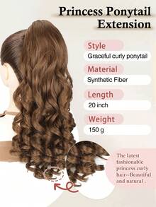 Extensión de coleta, elegante extensión de coleta ondulada y rizada de 20 pulgadas multicolor con clip para mujeres - resistente al calor sintético, totalmente hecho a máquina, perfecto para uso diario y fiestas (marrón claro) - Light Brown - Ver 2