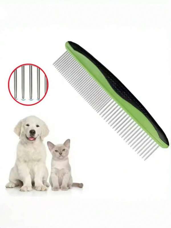 2pcs Pet Grooming Kit: Stainless Steel Dematting Rake Comb, Plastic Handle Detangling Brush And Flea Comb, Suitable For Cats, Dogs And Other Pets