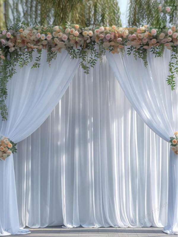 4 pièces/Set de rideaux blancs transparents, convenant pour les fêtes, les mariages; rideaux en chiffon transparents, décoration d'arrière-plan pour anniversaire, photomaton, décoration de fête de printemps/été