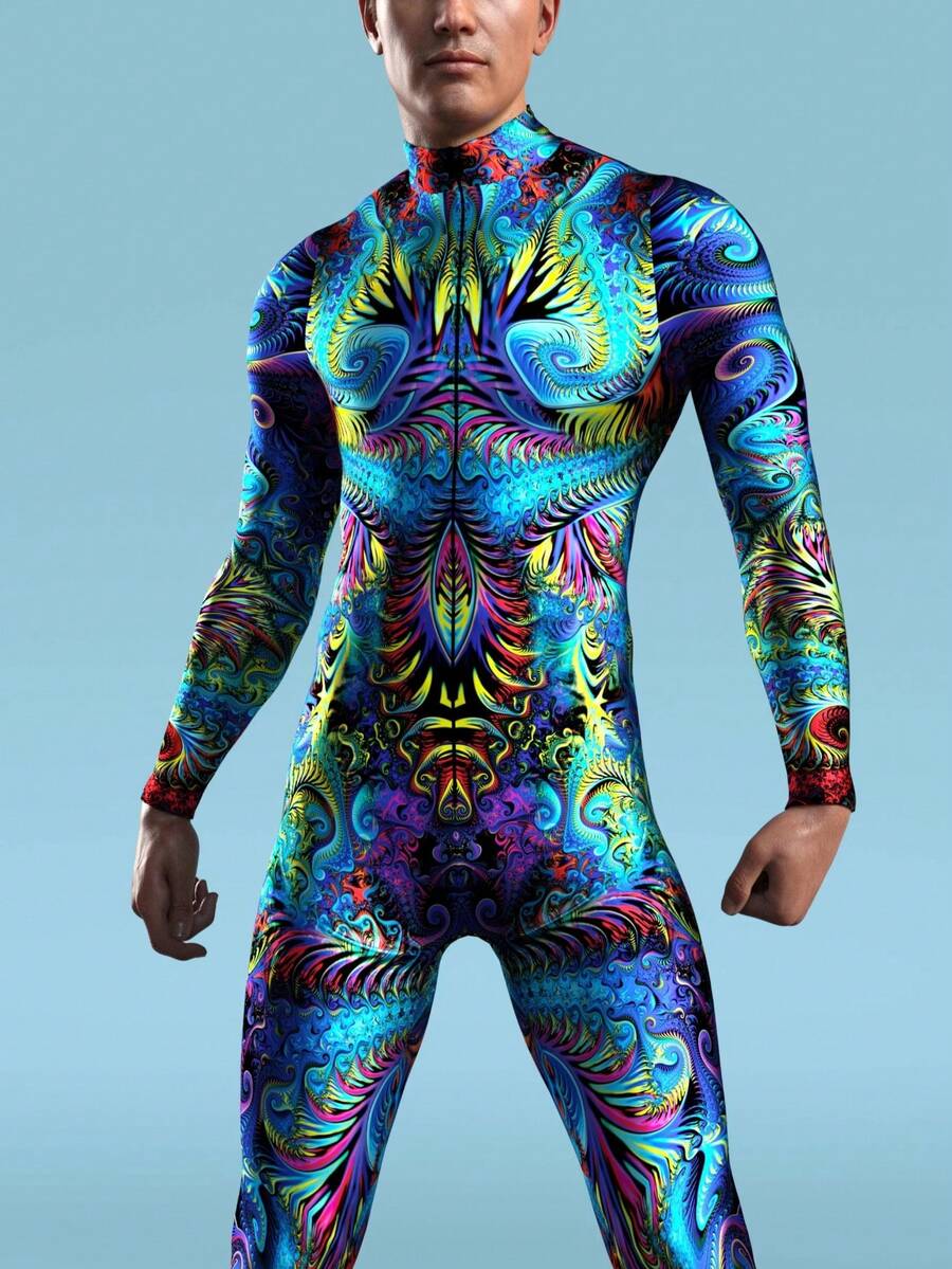 Halloween Costumes, Festival Performance Outfits, Christmas Costumes Multi Colored Full Body Spandex Digital Printed Men's Swimming And Fitness Sportswear Halloween Party Role-Playing Costumes Holiday Performance Costumes, Carnival Costumes - 彩色 - 查看 1