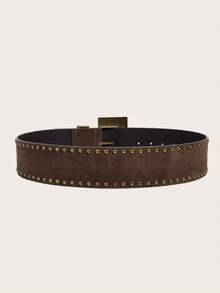 1pc Women's Plain Casual Retro Vintage Palace Style Sexy Party Street Elegant Classy PU Leather Western Style Antiqued Metal Buckle Suede Belt, Suitable For All Seasons Fall, Autumn, Halloween - Coffee - View 3