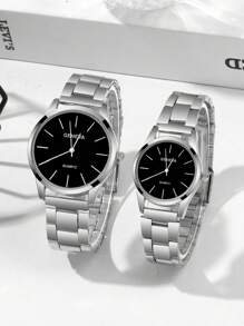 2 Peças Relógio de Casal Casual de Negócios na Moda, Mostrador Digital Redondo Versátil com Pulseira de Aço, Conjunto de Presente de Dia dos Namorados, Adequado para Feriados, Festas, Casamentos, Volta às Aulas, Natal, Ação de Graças, Halloween, Páscoa, etc.