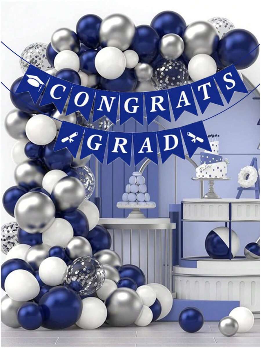 Graduation Banner, Congrats Grad Banner, Blue And White Graduation Decorations 2025, Graduation Party Decorations 2025, Graduation Decorations Class Of 2025 - Multicolor - View 1