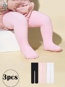 3pcs/Pack Baby Girls Velvet Tights, Spring/Autumn Leggings - Multicolor - View 1