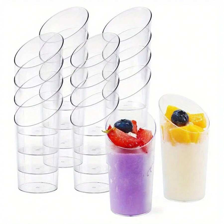 10pcs/20pcs/30pcs/40pcs/50pcs/60pcs Angled Rim Party Dessert Cups (60ml/3oz), Yogurt Jelly/Appetizer Cups - Reusable Dessert Cups, Suitable For Parties, Mini Desserts, Pudding, Fruit And Ice Cream - Clear - View 1