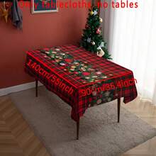1 Stück Polyester-Tischdecke, Weihnachtsthema Tischdecke mit rotem Karomuster, dekoriert mit Tannenzweigen, goldenen Kugeln, Orangenscheiben und Lebkuchen, perfekt zum Dekorieren von Esstischen, um eine warme und festliche Atmosphäre für Familienfeiern und Feiertagsveranstaltungen zu schaffen. Geeignet für Gartenpartys, Picknicks, Abendessen, ideal für Heim- und Restaurantdekor.