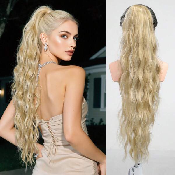 26 Inch Drawstring Wrap Around Water Ripple Curls Ponytail Hair Extensions For Women Long Curly Wavy Ponytail Multi-Color Option For Daily,