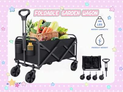 GAWFOLK Hand-Pulled Cart For Shopping And Transporting Goods, An Outdoor Picnic And Camping Cart, And A Handcart For Moving And Transporting Goods. Can Be Used For Outdoor Picnics, Garden Parties, Shopping And Loading Goods. Suitable For All Terrains And Can Be Used On Sandbanks, Beaches, And Lawns. Convenient And Easy To Use.