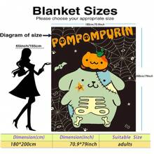Sanrio 1 Stück Halloween Pudding Hund Anime Decke - gestrickte Polyester Plüsch, moderne digitale Bedruckung, Cartoon-Thema, komfortable Heimdekoration Bettwäsche für alle Jahreszeiten, maschinenwaschbar