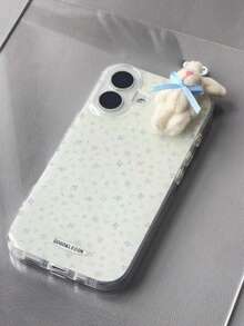 1pc Cute Girly White Classic Full Coverage Soft Phone Case + 3D Pink Plaid Bow Brown Rabbit, Compatible With IPhone 17 Air 16 15 14 13 12 11 Pro Max Plus - Blue and White - View 2