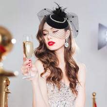 Ibeauti Fascinator Hats With Screentouch Lace Gloves Set Women Tea Party Cocktail Wedding Derby Headwear Short Gloves - 01 Black a - 查看 6