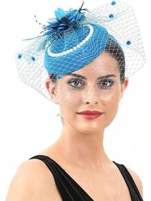 Ibeauti Fascinator Hats With Screentouch Lace Gloves Set Women Tea Party Cocktail Wedding Derby Headwear Short Gloves - 01 藍色 - 查看 5