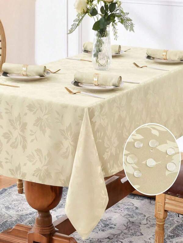 Waterproof Jacquard Rectangle Tablecloth With Leaf Pattern, Thickened Fabric Table Cover For Dinner Party Holiday Decoration